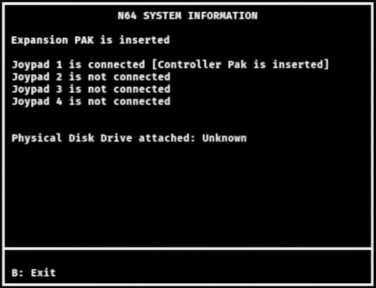 Example N64 system information Example N64 system information